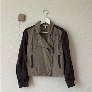 Eileen Fisher Coated Organic Linen asymmetric zip motorcycle jacket two-toned